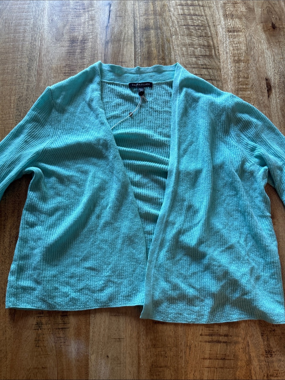 Eileen Fisher Organic Linen and Cotton Open Cardigan POOL teal Size small NEW - Picture 5 of 6